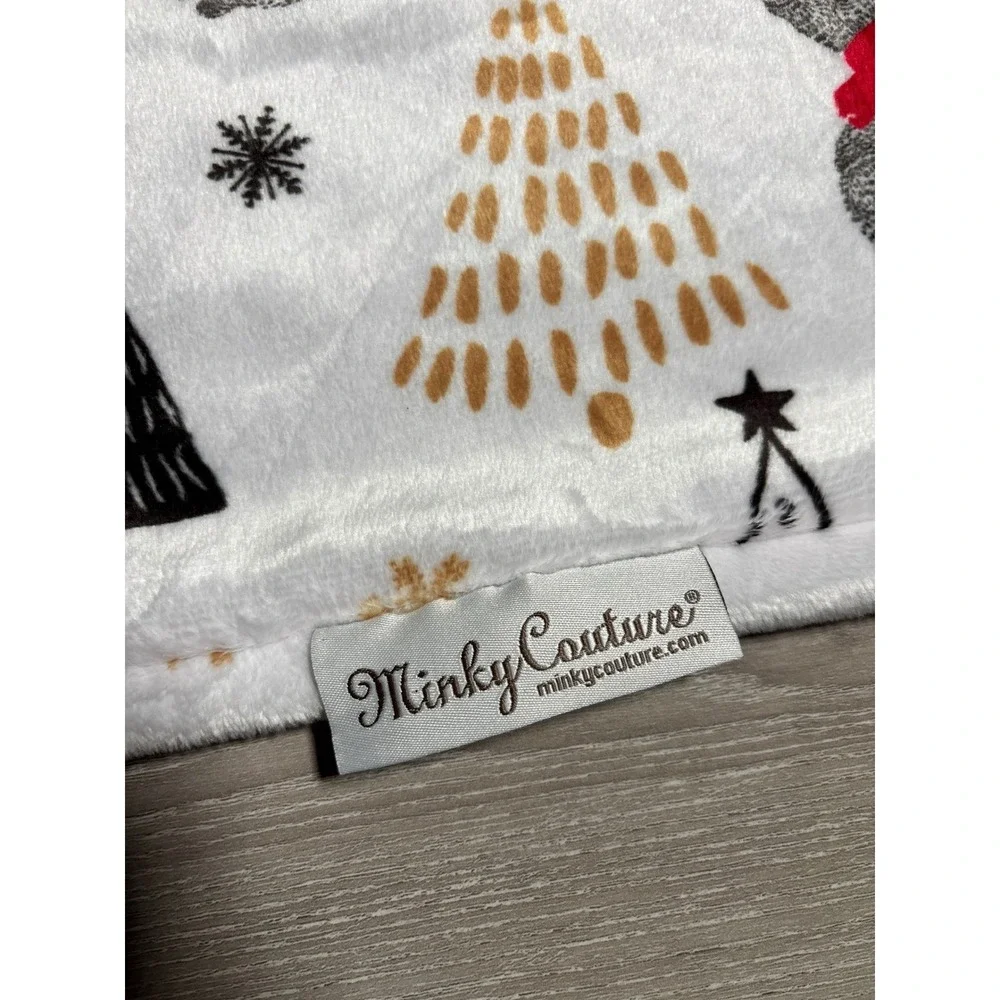 Minky Couture Christmas Bear Tree Plush Pillowcase White Black Gold Red 31x19